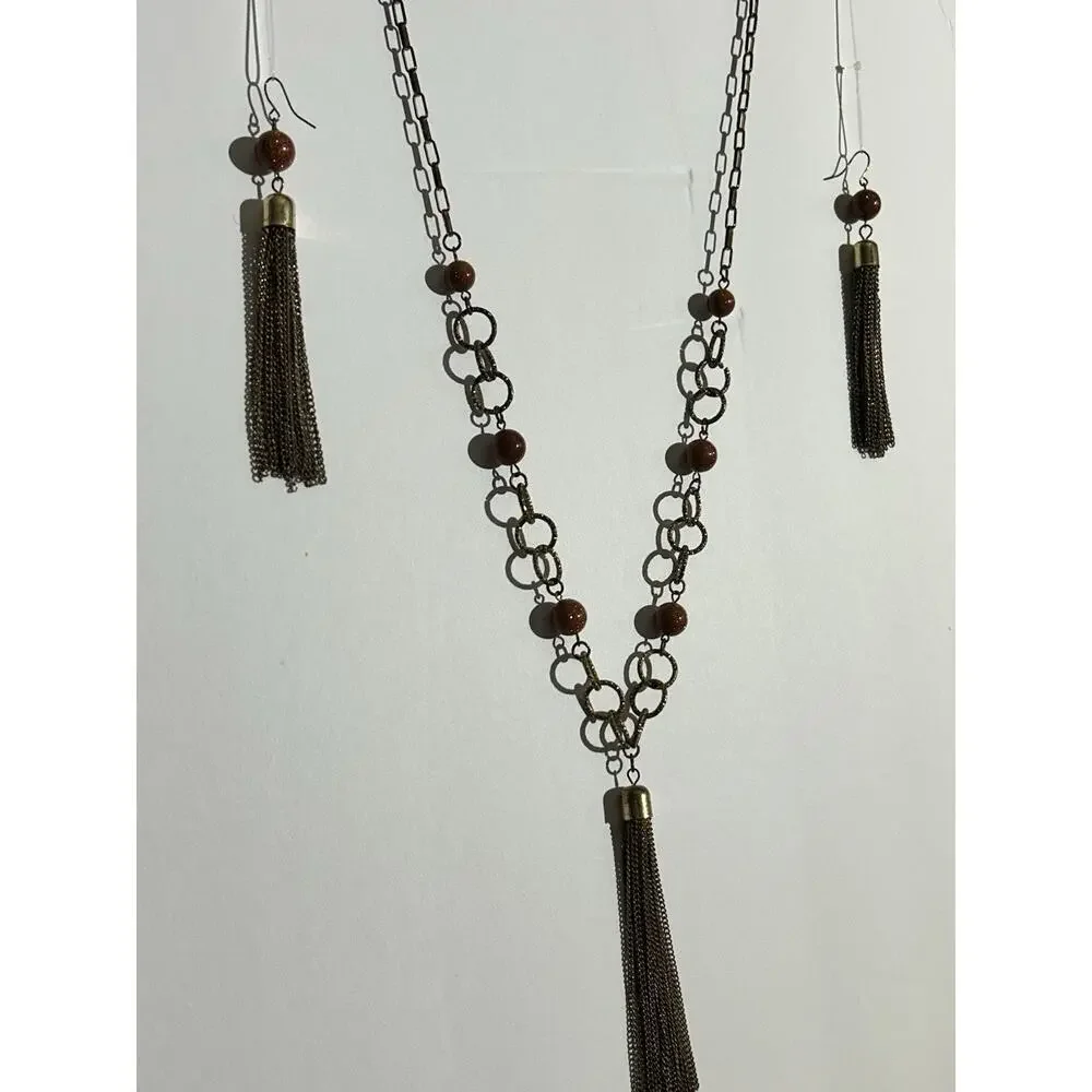 1960’s Boho Chic style Red Jasper Necklace & Earrings Retro Vintage